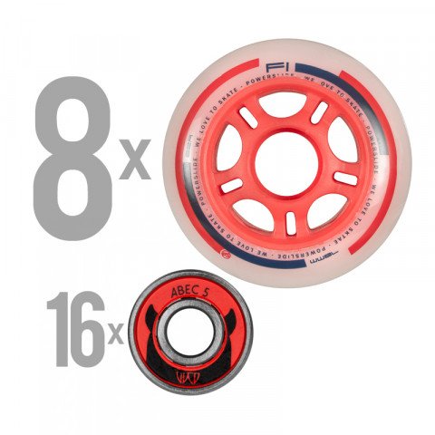Wheels - Powerslide - F1 Wheels Set (8x78mm, Abec 5, 8mm Spacer) - Red Inline Skate Wheels - Photo 1