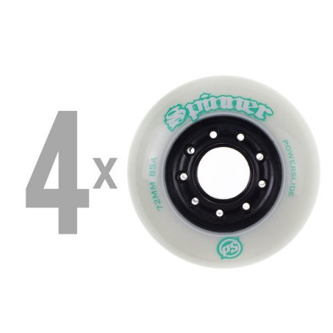 Special Deals - Powerslide - Spinner Wheels 72mm/85A (4 pcs.) - White/Mint Inline Skate Wheels - Photo 1
