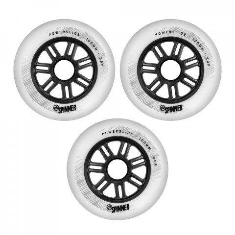 Wheels - Powerslide Spinner 100mm/88a - White (3 pcs.) Inline Skate Wheels - Photo 1