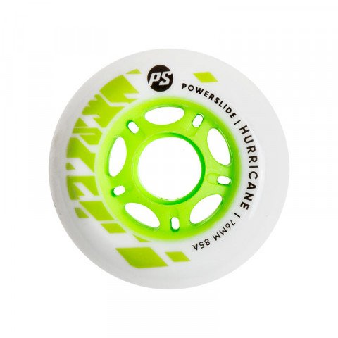 Wheels - Powerslide Hurricane 76mm/85a - White/Green (1 pcs.) Inline Skate Wheels - Photo 1