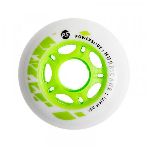 Wheels - Powerslide Hurricane 72mm/85a - White/Green (1 pcs.) Inline Skate Wheels - Photo 1