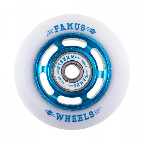 Wheels - Famus 6 Spokes + ABEC 9 64mm/92a - Blue/White Inline Skate Wheels - Photo 1