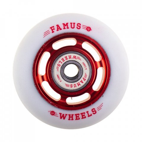 Wheels - Famus 6 Spokes + ABEC 9 64mm/92a - Red/White Inline Skate Wheels - Photo 1
