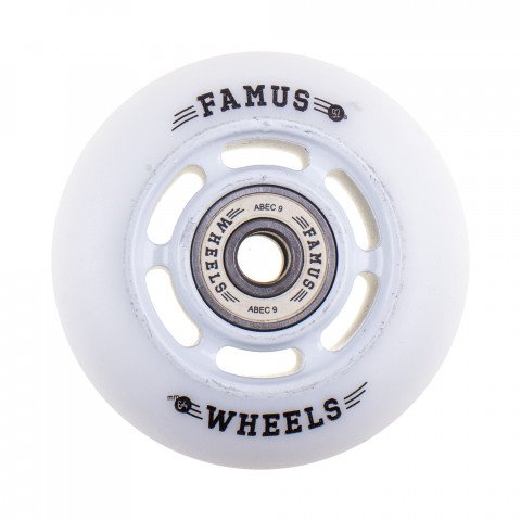 Wheels - Famus 6 Spokes 64mm/92a + ABEC 9 - White/White Inline Skate Wheels - Photo 1