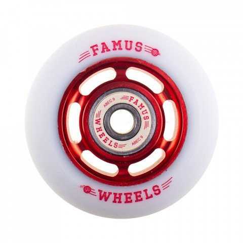 Wheels - Famus 6 Spokes 64mm/88a + ABEC 9 - Red/White Inline Skate Wheels - Photo 1