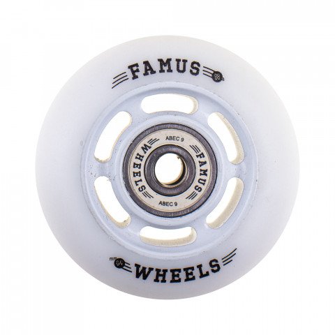 Wheels - Famus 6 Spokes 64mm/88a + ABEC 9 - White/White Inline Skate Wheels - Photo 1