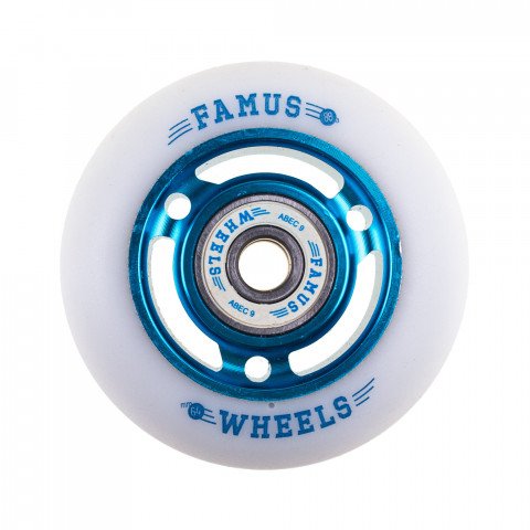 Wheels - Famus 3 Spokes 64mm/88a + ABEC 9 - Blue/White Inline Skate Wheels - Photo 1