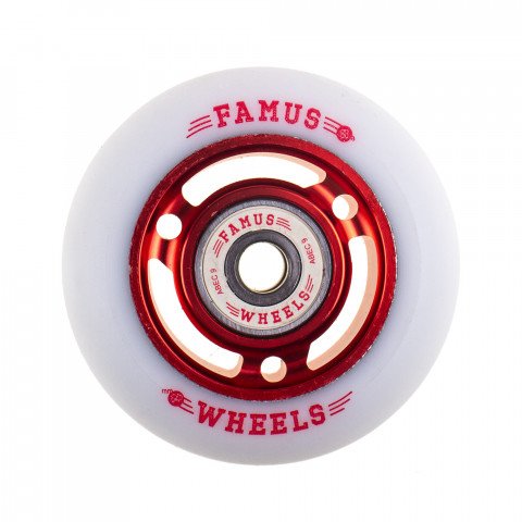Wheels - Famus 3 Spokes 64mm/88a + ABEC 9 - Red/White Inline Skate Wheels - Photo 1