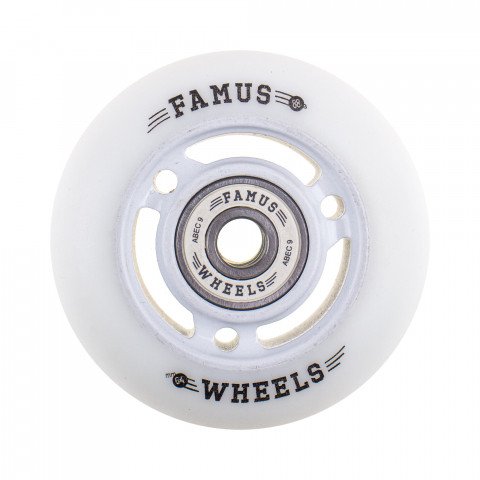 Wheels - Famus 3 Spokes 64mm/88a + ABEC 9 - White/White Inline Skate Wheels - Photo 1