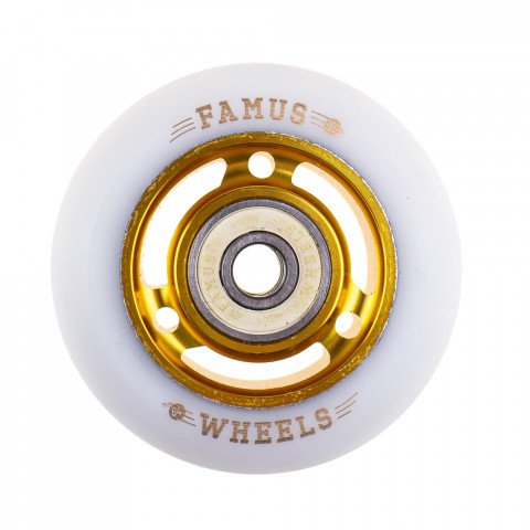 Wheels - Famus 3 Spokes 64mm/92a + ABEC 9 - Gold/White Inline Skate Wheels - Photo 1