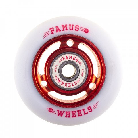Wheels - Famus 3 Spokes 64mm/92a + Abec 9 - Red/White (1 pcs.) Inline Skate Wheels - Photo 1