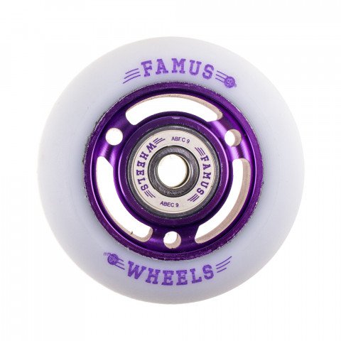 Wheels - Famus 3 Spokes 64mm/92a + ABEC 9- Purple/White Inline Skate Wheels - Photo 1