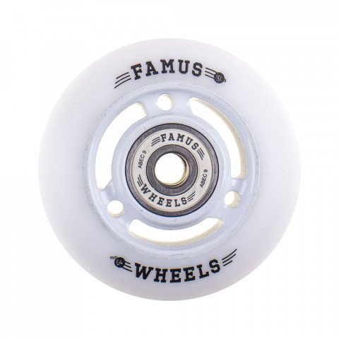 Wheels - Famus 3 Spokes 64mm/92a + ABEC 9 - White/White Inline Skate Wheels - Photo 1