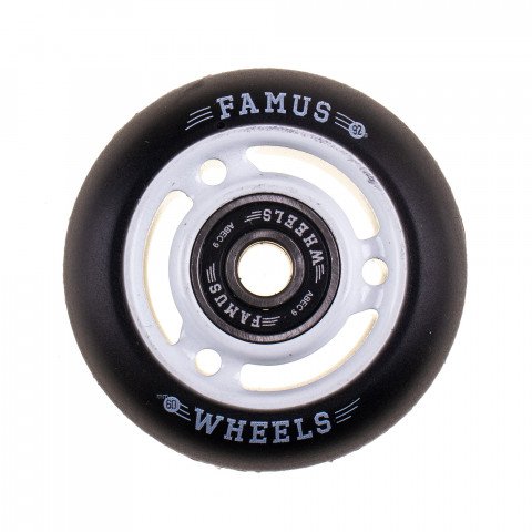 Wheels - Famus 3 Spokes 60mm/92a + ABEC 9 - White/Black Inline Skate Wheels - Photo 1