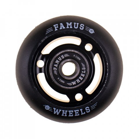 Wheels - Famus 3 Spokes 60mm/92a + ABEC 9 - Black/Black Inline Skate Wheels - Photo 1