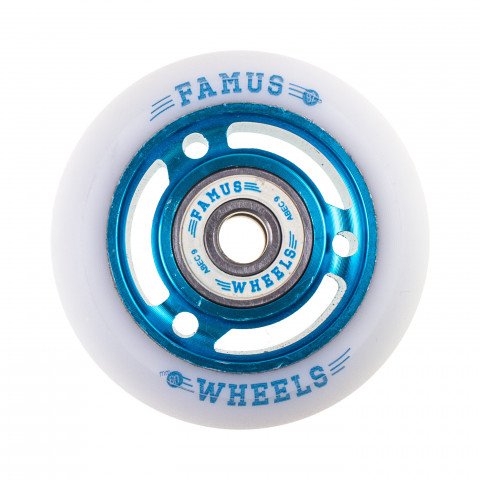Wheels - Famus 3 Spokes 60mm/92a + ABEC 9 - Blue/White Inline Skate Wheels - Photo 1