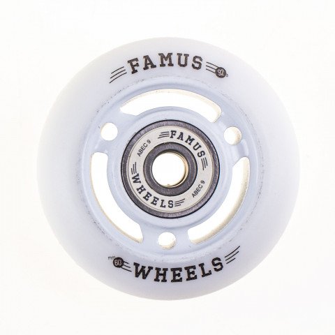 Wheels - Famus 3 Spokes 60mm/92a + ABEC 9 - White/White Inline Skate Wheels - Photo 1
