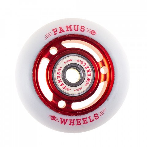 Wheels - Famus 3 Spokes 60mm/92a + ABEC 9 - Red/White Inline Skate Wheels - Photo 1