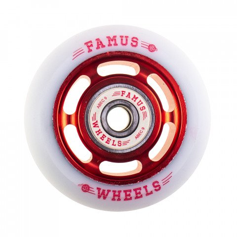 Wheels - Famus 6 Spokes 60mm/88a + ABEC 9 - Red/White Inline Skate Wheels - Photo 1