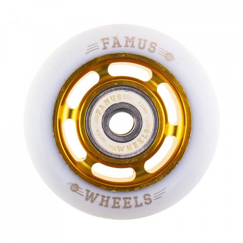 Wheels - Famus 6 Spokes 60mm/88a + ABEC 9 - Gold/White Inline Skate Wheels - Photo 1