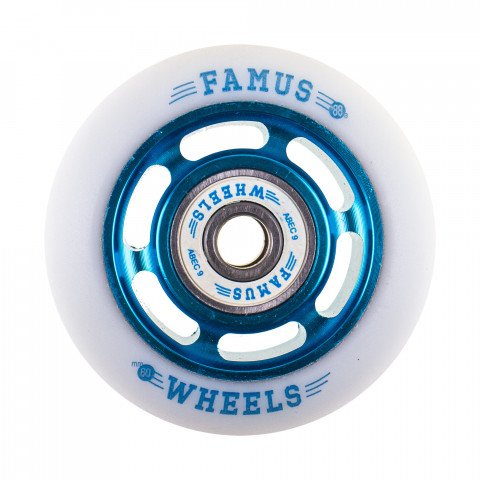 Wheels - Famus 6 Spokes 60mm/88a + ABEC 9 - Blue/White Inline Skate Wheels - Photo 1