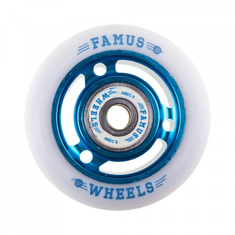 Wheels - Famus 3 Spokes 60mm/88a + ABEC 9 - Blue/White Inline Skate Wheels - Photo 1