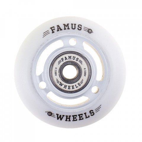 Wheels - Famus 3 Spokes 60mm/88a + ABEC 9 - White/White Inline Skate Wheels - Photo 1