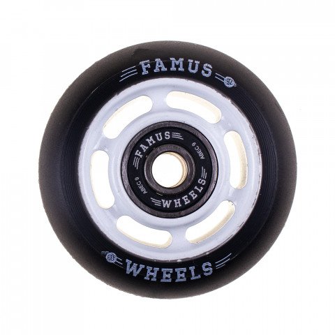 Wheels - Famus 6 Spokes 60mm/92a + ABEC 9 - White/Black Inline Skate Wheels - Photo 1