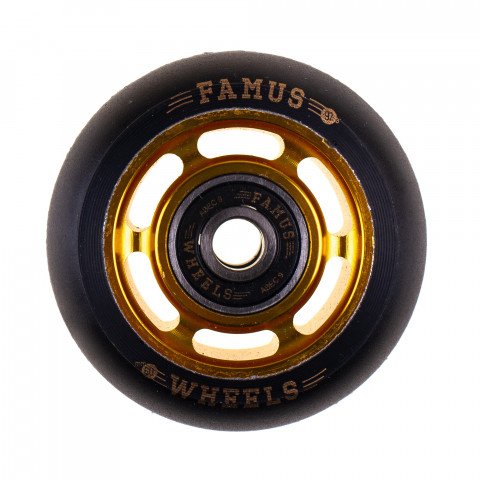 Wheels - Famus 6 Spokes 60mm/92a + ABEC 9 - Gold/Black Inline Skate Wheels - Photo 1