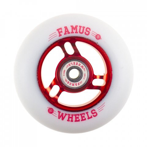 Wheels - Famus 3 Spokes 90mm/86A + ABEC 9 - Red/White Inline Skate Wheels - Photo 1