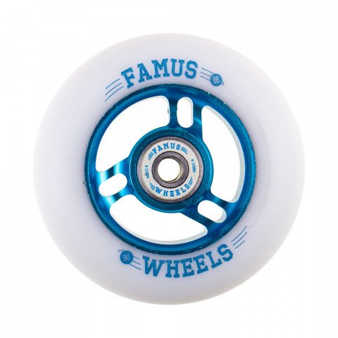 Wheels - Famus 3 Spokes 90mm/86A + ABEC 9 - Blue/White Inline Skate Wheels - Photo 1