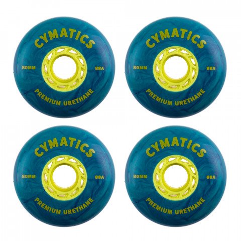 Wheels - Cymatics Urban 80mm/88a Teal/Yellow Marbled (4) Inline Skate Wheels - Photo 1