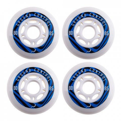 Wheels - Ground Control FSK Psych 80mm/85a - White/Blue (4) Inline Skate Wheels - Photo 1