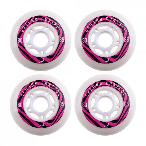 Wheels - Ground Control FSK Psych 80mm/85a - White/Pink (4) Inline Skate Wheels - Photo 1